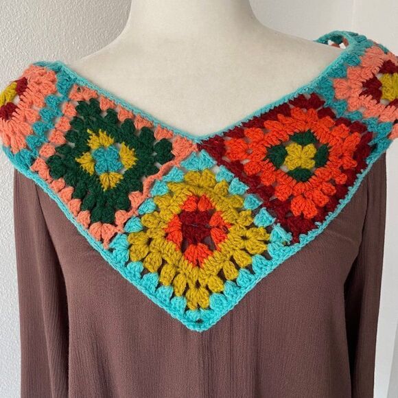 Judith March Boho Pheasant Crochet Top Shirt SZ S - Picture 3 of 15